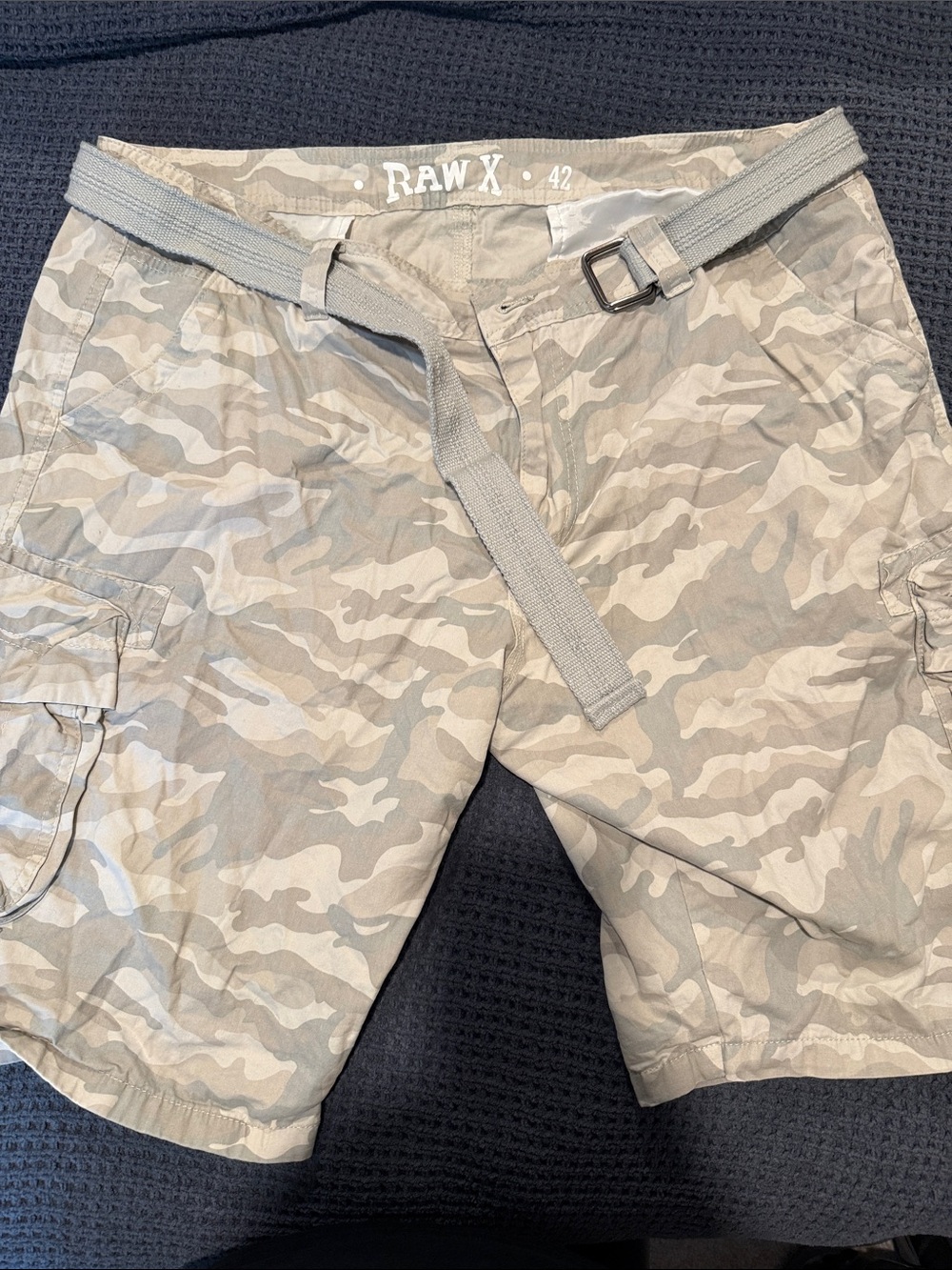 RAW X Men's Gray Camo Cargo Shorts with Belt